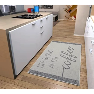 Imagen de HANSE Home Bon Appetit Alfombra de Cocina, Antideslizante, fácil Limpiar, Resistente, con Certificado Öko Tex para Pasillo, Comedor, Color Gris Crema, 92 x 150 cm