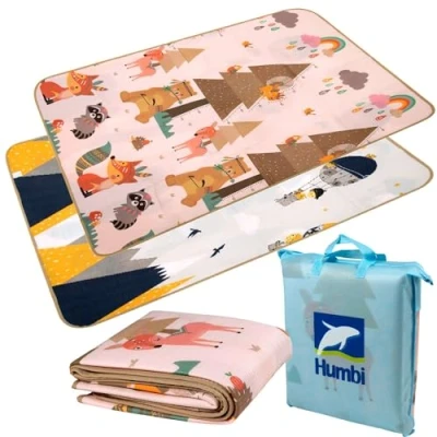 Imagen de Humbi Alfombra de Juego bebé, Gateo, Espuma EPE, Doble Cara, Enrollable, Lavable, Extra Grande, Antideslizante, 150 x 180 cm Animales montaña