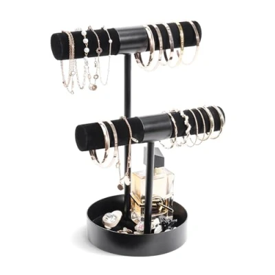 Imagen de Procase Soporte para Pulseras de 2 Niveles, Exhibidor Joyería Estante Organizadora Venta Relojes Negro