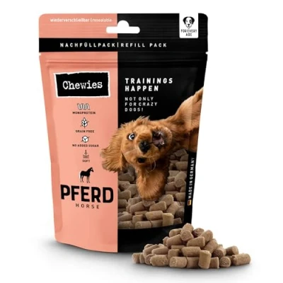 Imagen de Chewies Happen Golosinas para Perros sin Cereales, Suaves y azúcar, monoproteína Perros, en Embalaje resellable, Fabricado Alemania (6 x 175 g)