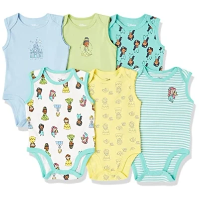 Imagen de Amazon Essentials Disney Marvel Star Wars Princess Bodies sin Mangas Bebé Niña, Pack de 6, Deseo Princesa, Prematuro