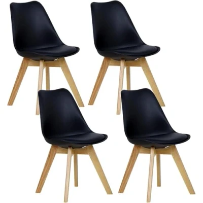 Imagen de WOLTU 4X Sillas de Comedor Dining Chairs Silla Tower Madera Escritorio Asiento Acolchado en Cuero Sintético y Polipropileno Cocina Conferencia Negro BH29sz 4