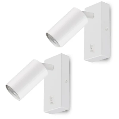Imagen de Maclean MCE369 Aplique de Pared GU10 con Interruptor Máx. 40W Punto Giratorio Diseño Moderno para Salón, Dormitorio y Pasillo 55x100 mm (Blanco, 2 unidades luz blanca neutra 7W)