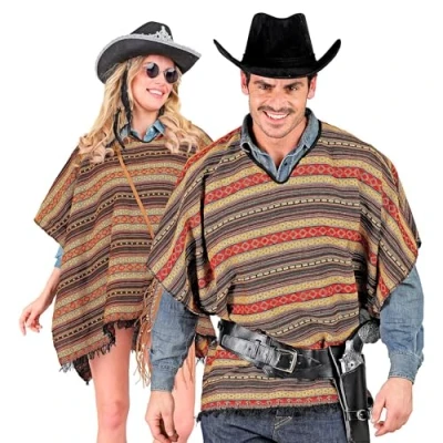 Imagen de W WIDMANN MILANO Party Fashion Poncho mexicano, 100 x 75 cm, reversible, de tirantes, vaquero, vaquera, carnaval