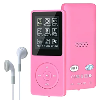 Imagen de Reproductor de música Digital MP3/MP4, Lychee actualiza 8 GB portátil HiFi sin pérdida Sonido con música/vídeo/grabación Voz/Radio FM, soporta hasta 64 (Rosa)