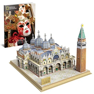 Imagen de CubicFun National Geographic Puzzle 3D Plaza de San Marcos, Italia Venecia Arquitectura Kit Modelo Construcción con Folleto Fotografía para Adultos y Niños, 107 Piezas