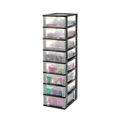 Imagen de Iris Ohyama Unidad de almacenamiento plástico con 8 cajones superficiales, Negro, formato A4, A5 y A6, multiusos, para oficina, escuela, papelería, armario hogar, Torre, Organizador, OCH 2008