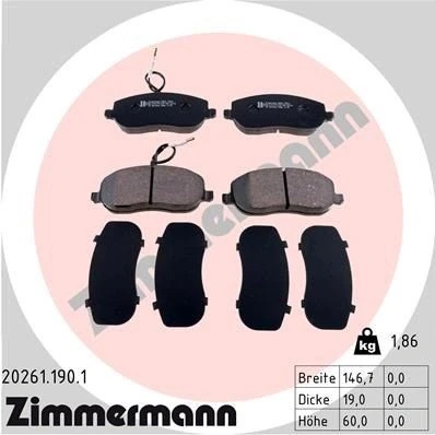 Imagen de ZIMMERMANN 20261.190.1 Juego de pastillas freno con contacto avisador desgaste Foto correspondiente a la entrega PEUGEOT: 807, Expert I Furgón