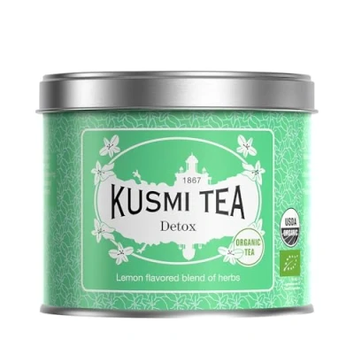 Imagen de Kusmi Tea Detox Té 100% Orgánico Mezcla de Verde, Mate y Limón Disfrutar Caliente o con Hielo Hojas Sueltas Lata 100g Cantidad para aprox. 50 tazas