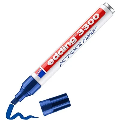 Imagen de edding 3300 marcador permanente azul 1 rotulador punta biselada 5 mm indeleble de secado rápido resistente al agua y a los borrones cartón, plástico, madera, metal, tela universal