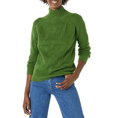 Imagen de Amazon Essentials Jersey Trenzado de Cuello Chimenea y Suave al Tacto Mujer, Verde, XS