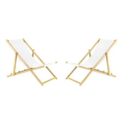 Imagen de bas Tumbona plegable de madera con sistema seguridad, 2 unidades, color blanco