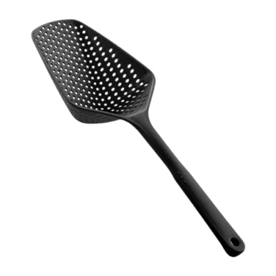 Imagen de 1 colador de pasta, plástico, mango largo, para fregadero, escurridor cuchara patatas fritas, plástico cocina (negro)