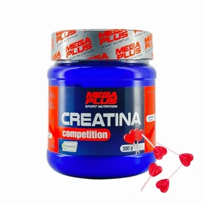 Imagen de Creatina monohidratada Creapure Sabor piruleta en Polvo Mega Plus Aumenta la masa muscular y mejora tu rendimiento sin impurezas, gluten, lactosa 300 gr.