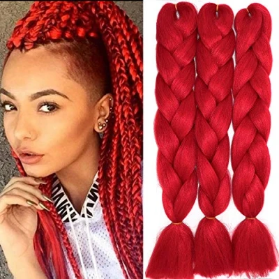Imagen de 60cm Pelo Sintetico para Trenzas Africanas Extensiones de Cabello Jumbo Braids Crochet Braiding Hair Extensions 3PCS (rojo)
