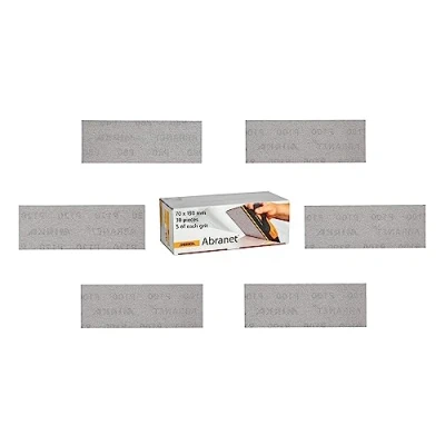 Imagen de Mirka Abranet Tiras de lijado malla (70 mm x 198 mm, velcro / paquete 5 unidades cada grano 80, 120, 180, 240, 320, 400 30 unidades), para madera, espátula, barniz, plástico
