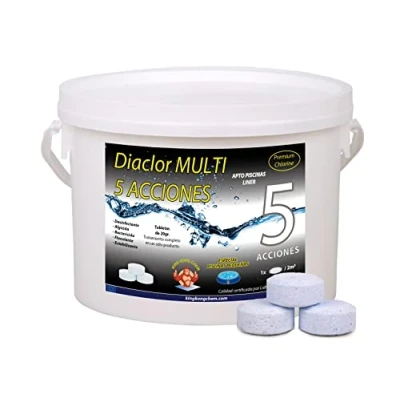 Imagen de Cloro Piscinas Pequeñas DIACLOR Multi 5 ACCIONES 3 KG Pastillas de Lento (20 gr cm Diámetro) Tratamiento Completo Multiacción SIN Cobre