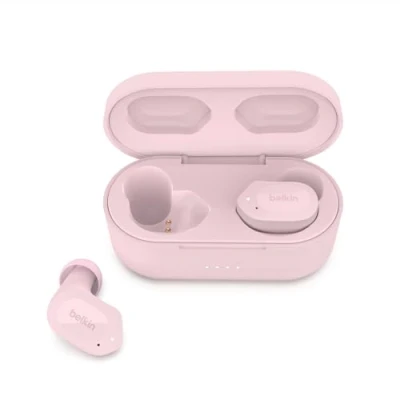 Imagen de Belkin auriculares True Wireless SOUNDFORM Play, preconfiguraciones de ecualización, certificación IPX5 resistencia frente al sudor y el agua, 38 horas autonomía, iPhone, Galaxy, otros, rosa