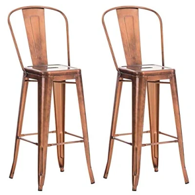 Imagen de CLP Set 2x Taburete Industrial Aiden I 2 Taburetes Metálicos con Respaldo &amp; Reposapiés Altos en Estilo Color:, Color:cobre