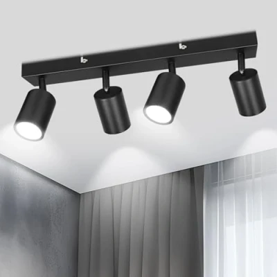 Imagen de TaFiCo Lampara Foco Techo LED 4 Focos Lámpara de Interior Negro GU10 Moderno Orientable Para el Salón Dormitorio Cocina Sin Bombilla