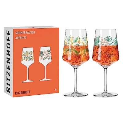 Imagen de RITZENHOFF 6221001 Juego de 2 vasos para aperitivos, 500 ml, serie Sommerrausch, estilo floral, multicolor, fabricado en Alemania