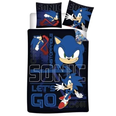 Imagen de Juego de cama Sonic Le&#039;ts Go reversible, funda nórdica 140 x 200 cm + almohada 65 cm, polialgodón