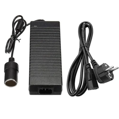 Imagen de Convertidor de voltaje 220 V a 12 V: adaptador corriente 180 W/15 para coche, CA CC con toma encendedor enfriador compresor y aspirador coche