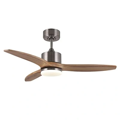 Imagen de Ventilador de techo con luz LED Nare color níquel. Mando a distancia incluido. 3 Palas madera. 6 velocidades. Función verano invierno. Integrado. Ø 106.5 cm.