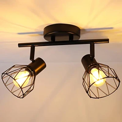 Imagen de Dehobo Lámpara de Techo con 4 Focos LED E14, Foco Ajustables y Giratorios, Retro Lampara Industrial Pared para Interiores Dormitorio Cocina, Sin Bombilla, Max. 40W cada Bombilla