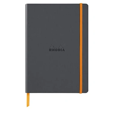 Imagen de Clairefontaine ES RHODIA 117385C Cuaderno blando de titanio A5 Rayado 160 páginas Papel Ivory 90 g/m Marcapáginas, Cierre elástico Cubierta piel sintética Colección Rhodiarama