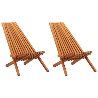 Imagen de vidaXL 2X Tumbonas Plegables Jardín Mobiliario Decoración Cómodas Robustas Resistentes Funcionales Prácticas Modernas Elegantes Madera Maciza Acacia