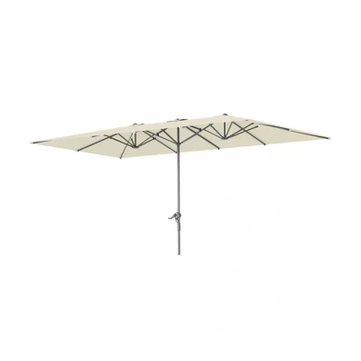 Imagen de Outsunny Sombrilla Doble 4,5x2,6 m Terraza Exterior con Manivela Poste de Aluminio Impermeable y Protección UV50+ Parasol Grande para Playa Piscina Crema