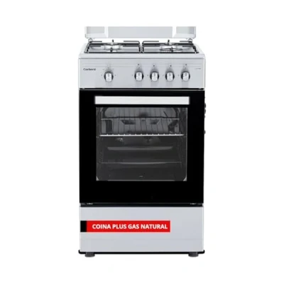 Imagen de Corberó Cocina de Gas Natural CCSF45020NX Capacidad 43L 4 Fuegos Tapa Fogones Cristal Puerta Horno Doble Bandeja y Parrilla Cromada Desconexión Automática Seguridad, Inox