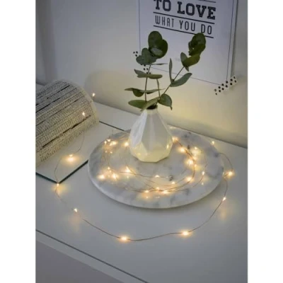 Imagen de Konstsmide Luces LED de Alambre Desnudo/Alambre Pin, Hadas batería, Uso en Interiores (IP20), 40 diodos Blancos ámbar, función Temporizador 6 Horas, 3 Pilas AA (excluido), Cadena