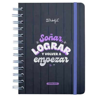 Imagen de Mr. Wonderful Agenda Wonder pequeña 2025 Semanal Soñar, lograr y volver a empezar Incluye 8 Hojas de Pegatinas Frases Diarias Motivacionales