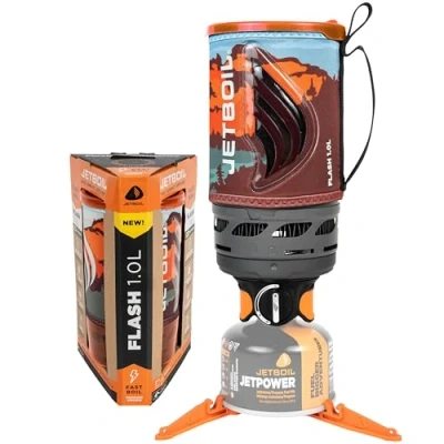 Imagen de Jetboil Flash Estufa portátil de ebullición rápida 1.0L para acampar y mochileros con encendido automático 1 paso, nuevo 2025, quemador propano/isobutano taza cocina, paisaje
