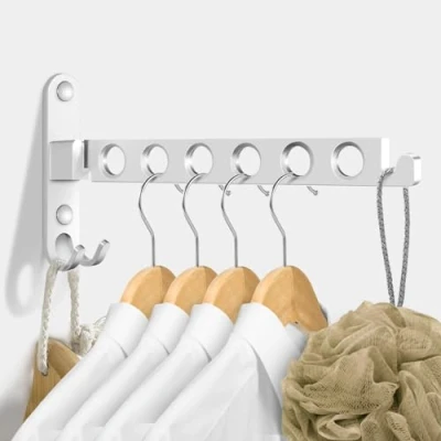 Imagen de JOLY FANG Perchero de pared plegable, Colgador Ropa Montado Paredpara balcón, cuarto baño o lavandería (Plata, 1)