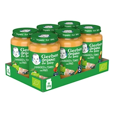 Imagen de GERBER Organic Zanahoria Tomate Pavo, Tarritos para bebés, 6x190g, a partir de 6 meses
