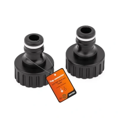 Imagen de MIVOS 2 conectores de grifo para grifos con rosca exterior BSP 3/4 pulgadas (26,4 mm) Conector acoplamiento rápido manguera jardín Fabricado en un 90% plástico reciclado