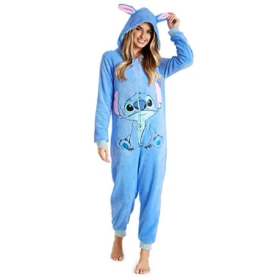 Imagen de Disney Pijama Entero Mujer de Una Pieza Stitch, Minnie, Malefica y Igor Stitch Regalos Tallas S a la XXL (Azul Stitch,XL)