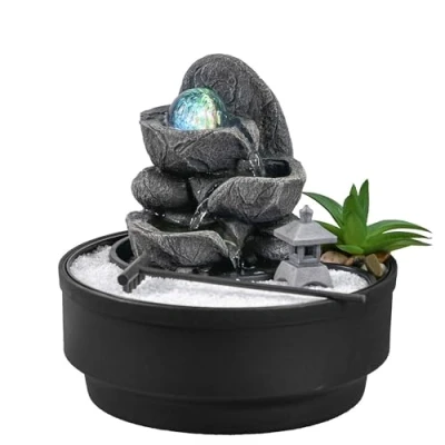 Imagen de Fuente de Interior Jardín Zen, Bola Cristal Luminosa Rotación, LED Colorido, Decoración Ambiente Relajante, Zen Arena Blanco, Mesa Circuito Cerrado, H21 cm Bogotá Zen&#039;Light