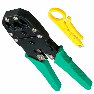 Imagen de RevolutionLine Tenaza Crimpadora Pelacables para cables de Red Ethernet LAN y teléfono con tomas RJ11 RJ12 RJ45 Multiherramienta conectores Alicate ajustable cortador pelador