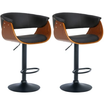 Imagen de CLP Set De 2 Taburetes Bar Vestal En Polipiel o Tela I Juego Sillas con Carcasa Madera &amp; Base Metálica, Color:Nuez/Negro, Material:Cuero Sintetico