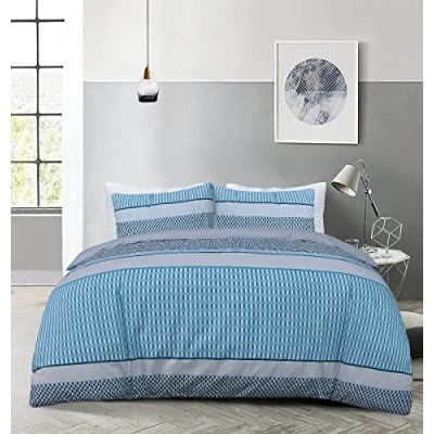 Imagen de Sleepdown Juego de Funda edredón Reversible con diseño Rayas, Color Azul y Gris