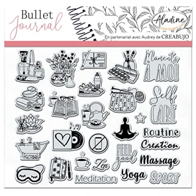 Imagen de Aladine Stampo Bullet Clear SELF CARE Tabla de sellos espuma, Huella Silicona Ideal para Journal, Scrapbooking, Cuadernos Loisirs Créatifs DIY