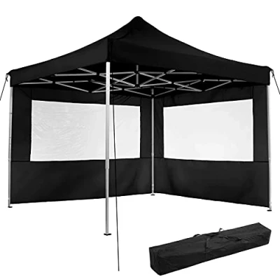 Imagen de tectake® Carpa Plegable, Estructura Robusta, Impermeable, Cenador con Ventanas, Pergolas de Jardin, Toldo Camping, Playa, Exterior, Carpas Impermeables, Cenadores para Jardin 3x3 m Negro