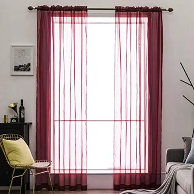 Imagen de MIULEE Cortinas Visillos Cortina Translúcida Salon Transparente Poliester de Ventana Visillo Moderno para Sala Estar Cuarto Dormitorio Habitación Comedor Cocina 2 Piezas 140x175cm Rojo