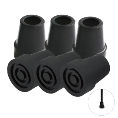 Imagen de 6 Piezas Negro Punta de Bastón Set, Puntas Goma para 19mm/0.74pulgadas Bastón, Antideslizantes Tacos Muletas Accesorio