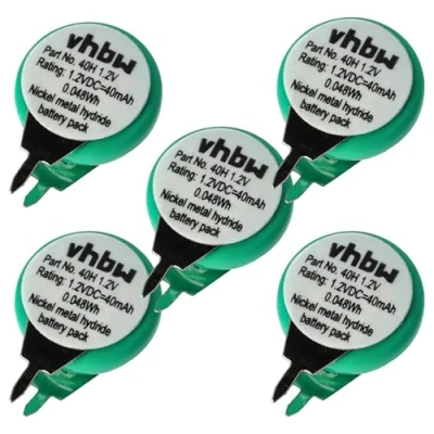 Imagen de vhbw 5X NiMH Batería de botón Repuesto Tipo 1/V40H 2 Pines 40 mAh 1,2 V Compatible para lámparas solares, etc.