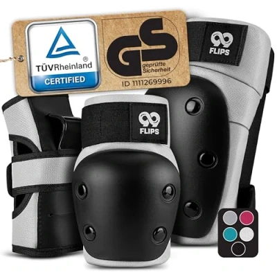 Imagen de 99FLIPS Protecciones Patines Adulto y Jóvenes Skate Set 4 Ruedas como Equipo de Protección Skateboard en Linea Dive Talla M Gris